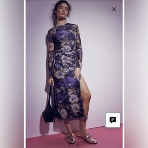 NWT Free People Purple Floral Mesh Long-Sleeve Midi Dress